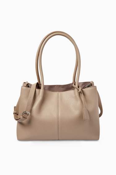 Damen - Großer Shopper mit abnehmbarem Taschengurt - Lederimitat - beige