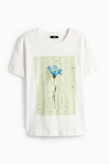 Dames - T-shirt - regular fit - glanseffect - wit