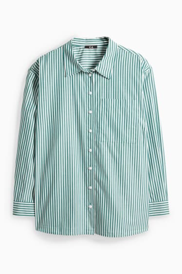 Damen - Bluse - gestreift - grün / cremeweiß