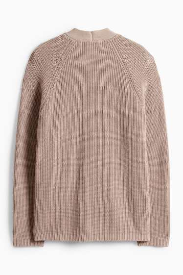 Dámské - Pletený kardigan - žebrovaný - taupe