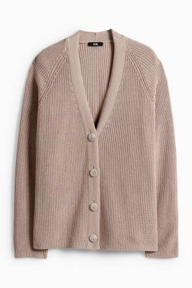 Dámské - Pletený kardigan - žebrovaný - taupe