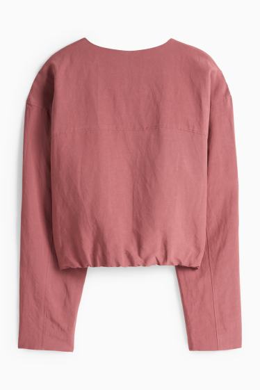 Dames - Korte blazer met linnengehalte - getailleerd - donker rose