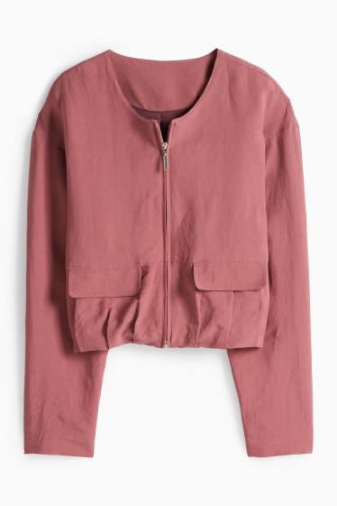 Dames - Korte blazer met linnengehalte - getailleerd - donker rose