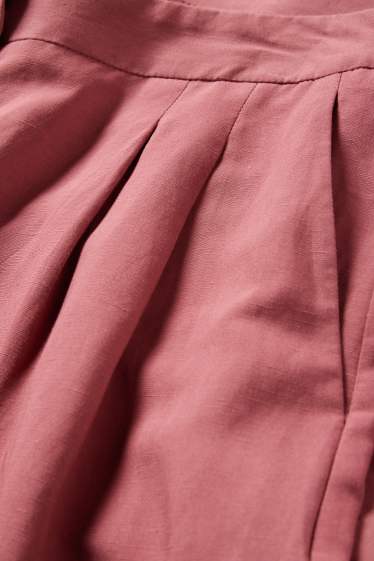 Women - Business trousers with linen content - high waist - regular fit - dark rose