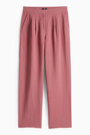 Women - Business trousers with linen content - high waist - regular fit - dark rose