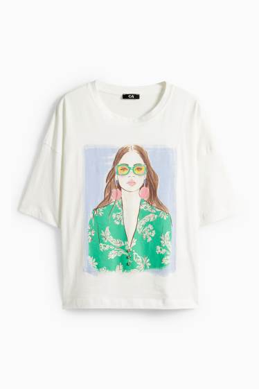 Dames - T-shirt - regular fit - glanseffect - wit