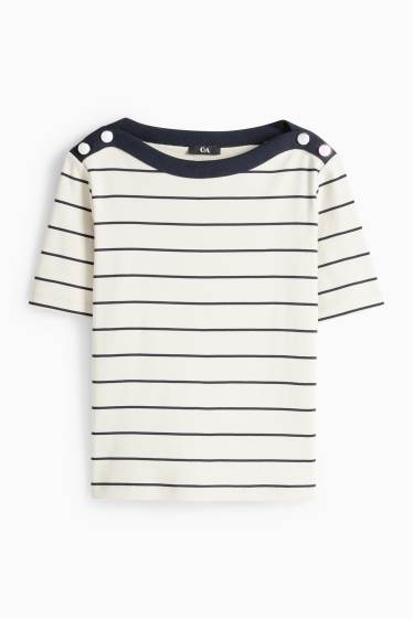 Femmes - T-shirt - regular fit - à rayures - bleu  / crème