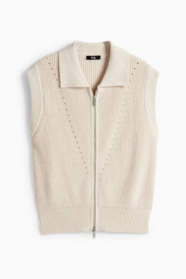 Damen - Strickweste - gerippt - cremeweiss
