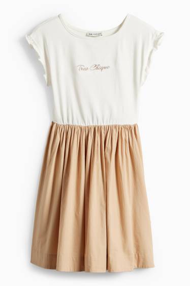 Kinderen: meisjes - Jurk - glanseffect - wit / beige