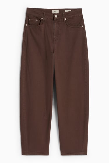 Women - Barrel jeans - high waist - dark brown