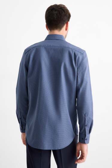 Hommes - Chemise de bureau - regular fit - col kent - facile à repasser - texturée - bleu foncé