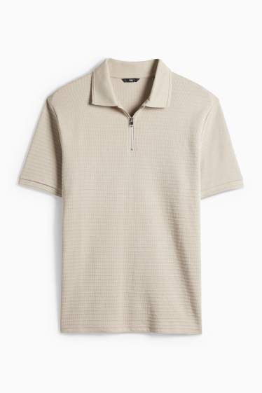 Pánské - Polokošile - regular fit - žebrovaná - béžová