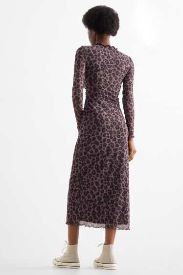 Dona - Vestit de malla - estampat de lleopard - marró fosc