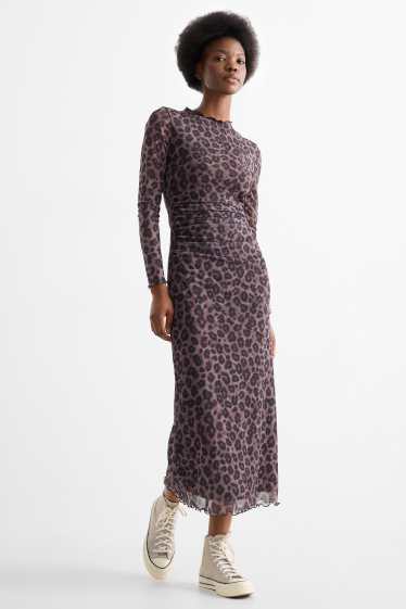 Dona - Vestit de malla - estampat de lleopard - marró fosc