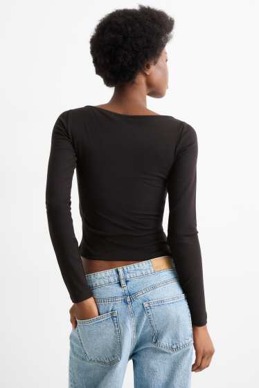 Dames - Longsleeve - slim fit - zwart