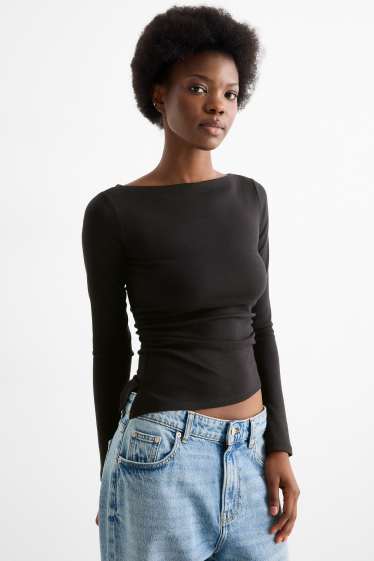 Dames - Longsleeve - slim fit - zwart