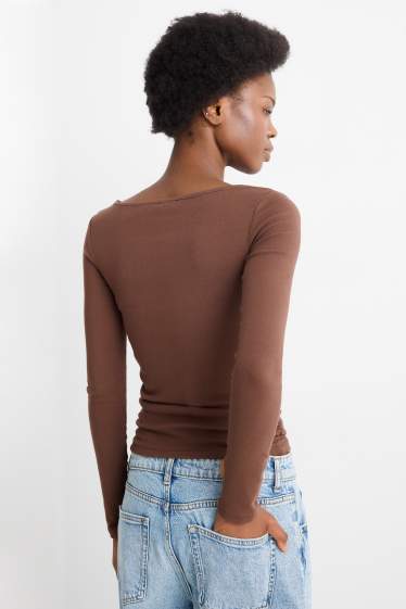 Dames - Longsleeve - slim fit - donkerbruin