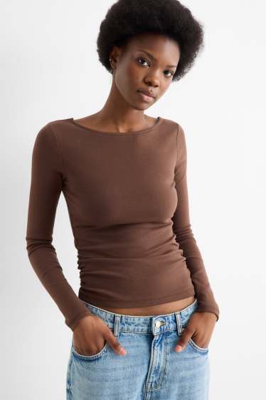 Dames - Longsleeve - slim fit - donkerbruin