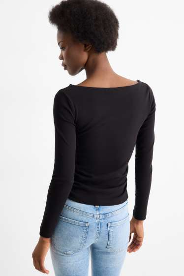 Dames - Longsleeve - slim fit - zwart
