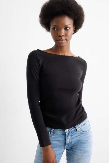 Dames - Longsleeve - slim fit - zwart