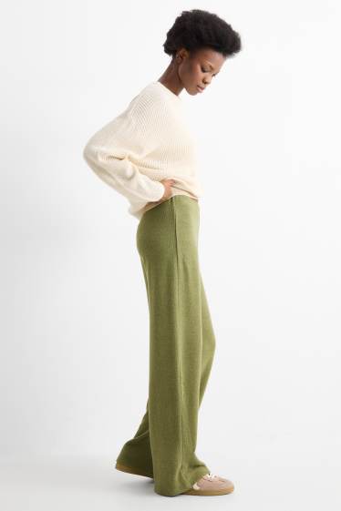 Femmes - Straight leggings - finition côtelée - vert