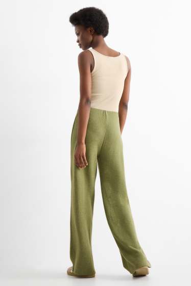 Femmes - Straight leggings - finition côtelée - vert