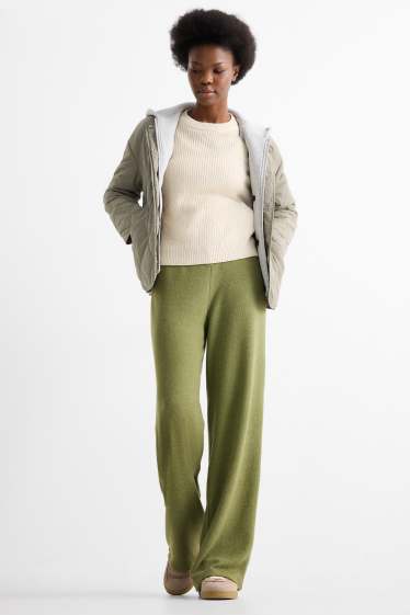 Femmes - Straight leggings - finition côtelée - vert