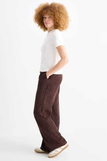 Damen - Cordhose - High Waist - Wide Leg - dunkelbraun