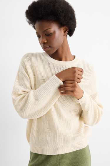 Donna - Maglione - a coste - beige chiaro