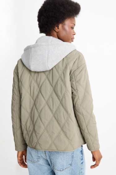 Damen - Steppjacke mit Kapuze - grün