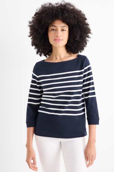 Femmes - Haut à manches longues - regular fit - bleu foncé / blanc