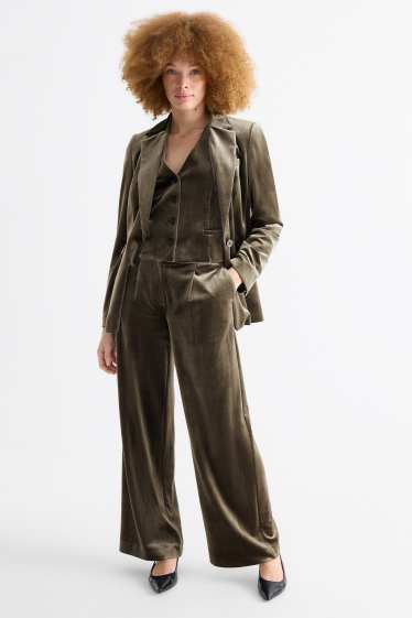 Dames - Fluwelen broek - mid waist - wide leg - groen