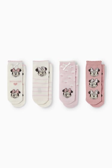 Baby Mädchen - Multipack 4er - Minnie Maus - Baby-Socken mit Motiv - weiß / rosa
