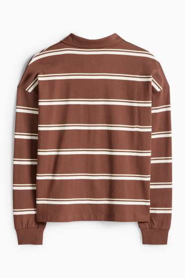 Femmes - Polo à manches longues - regular fit - à rayures - marron / blanc crème