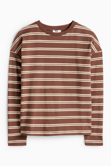 Damen - Langarmshirt - Oversized - gestreift - braun / beige