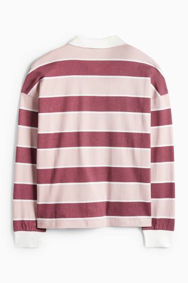 Femmes - Polo à manches longues - regular fit - à rayures - rose