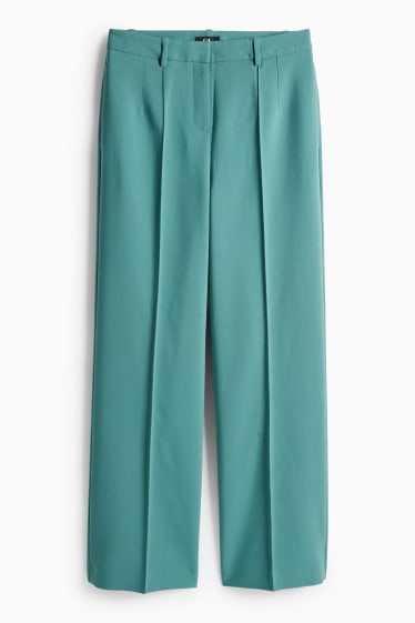 Dámské - Business kalhoty - mid waist - wide leg - tyrkysová