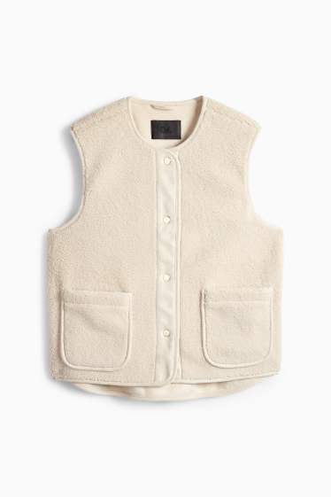 Femei - Vestă de pluș - bej deschis