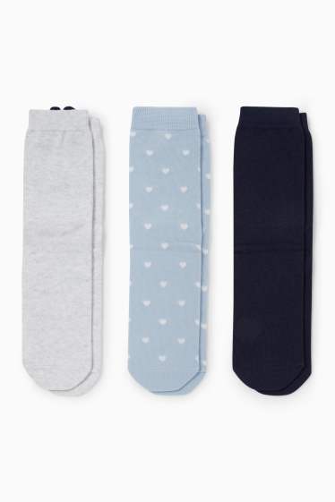 Damen - Multipack 3er - Socken mit Motiv - Herz - hellgrau-melange