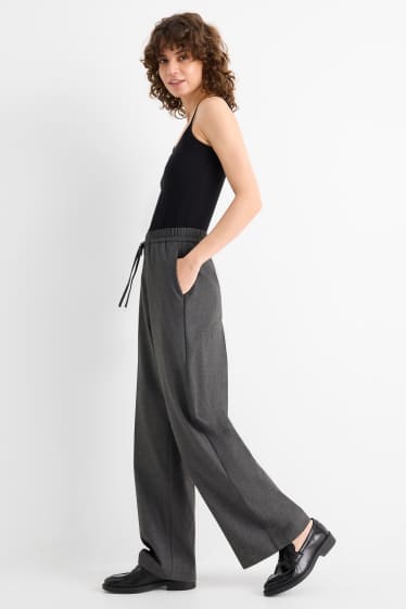Femmes - Pantalon en toile - mid waist - wide leg - gris foncé