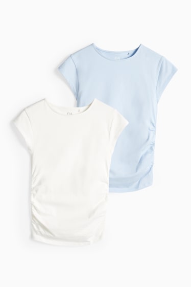 Enfants filles - Lot de 2 - T-shirts - blanc / bleu clair