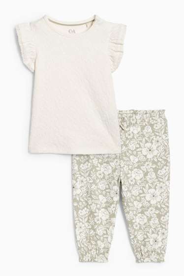 Baby Girls - Floral - baby outfit - 2 piece - green / cremewhite