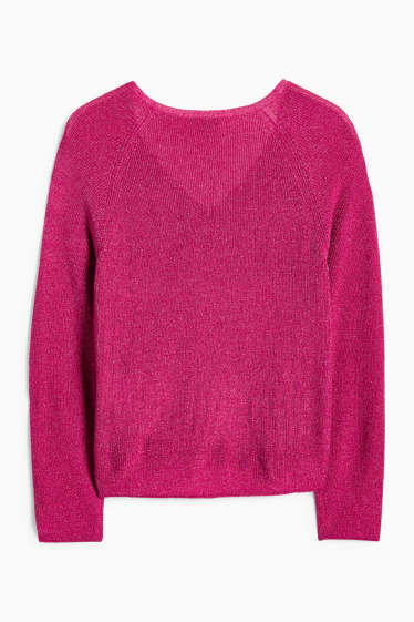 Damen - Pullover mit V-Ausschnitt - hellviolett