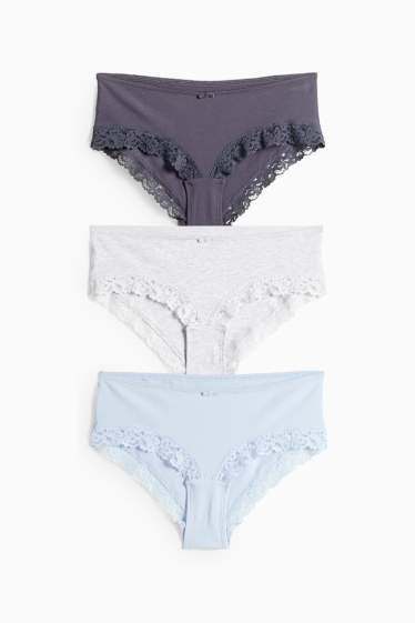 Damen - Multipack 3er - Slip - blau / grau