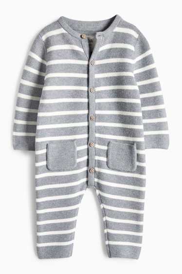 Baby Buben - Baby-Strick-Jumpsuit - gestreift - dunkelgrau / weiß