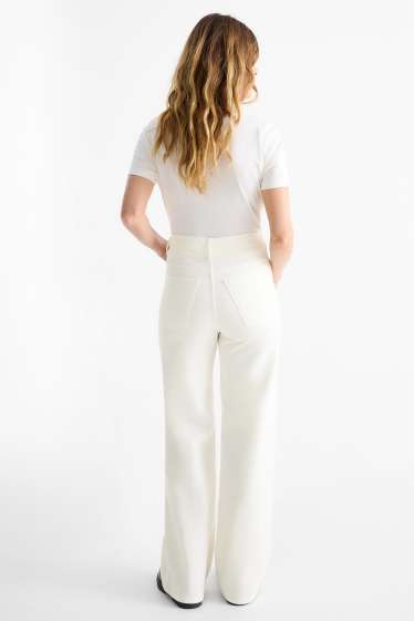 Femmes - Pantalon en toile - high waist - wide leg - blanc