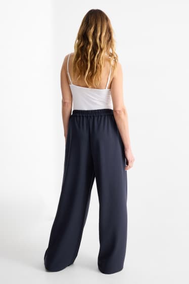 Dámské - Plátěné kalhoty - high waist - wide leg - tmavomodrá