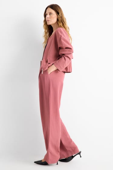 Women - Business trousers with linen content - high waist - regular fit - dark rose
