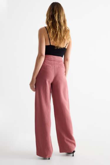 Women - Business trousers with linen content - high waist - regular fit - dark rose