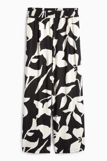 Damen - Stoffhose - Mid Waist - Straight Fit - geblümt - schwarz / beige